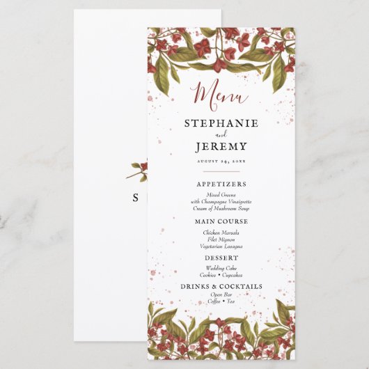 Floral menu van Burgundy Red (Voorkant / Achterkant)