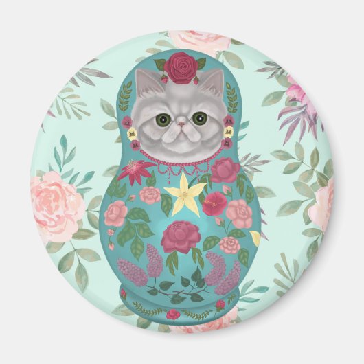 Floral Meowtreshka Magneet (Voorkant)