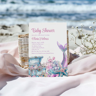 Floral Mermaid Tail Starfish Baby shower Kaart