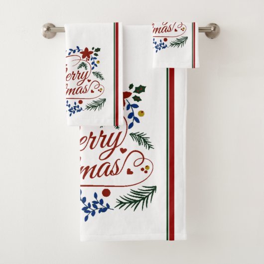 Floral Merry Christmas   Bath Towel Set Bad Handdoek (Insitu)