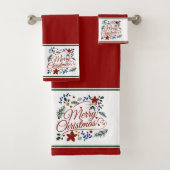 Floral Merry Christmas Bath Towel Set Bad Handdoek (Insitu)