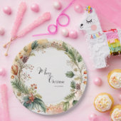 Floral Merry Christmas Party Classic Papieren Bordje (Feest)