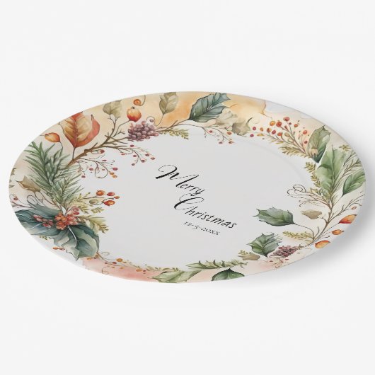 Floral Merry Christmas Party Classic Papieren Bordje (Gekanteld)