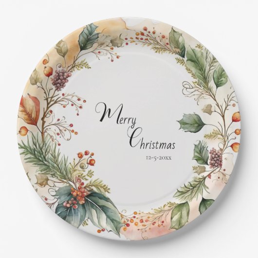 Floral Merry Christmas Party Classic Papieren Bordje (Voorkant)