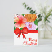 Floral Merry Christmas – Red Bow and Festive  Briefkaart (Staand voorkant)