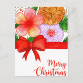 Floral Merry Christmas – Red Bow and Festive  Briefkaart (Voorkant)
