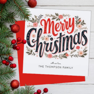 Floral Merry Christmas Typography Vakantie Kaart