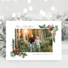  Floral Merry-kerstfotokaart Feestdagenkaart