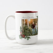  Floral Merry-kerstfotokaart Tweekleurige Koffiemok (Links)