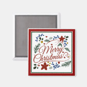 Floral Merry KerstMagnet Magneet (Voorkant / Achterkant)