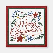 Floral Merry KerstMagnet Magneet (Voorkant)