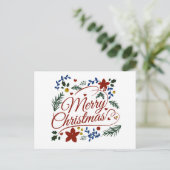 Floral Merry Kerstmis Briefkaart (Staand voorkant)