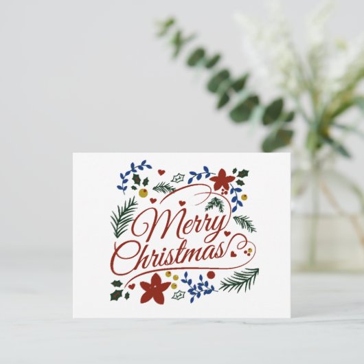 Floral Merry Kerstmis Briefkaart (Staand voorkant)
