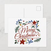 Floral Merry Kerstmis Briefkaart (Voorkant / Achterkant)