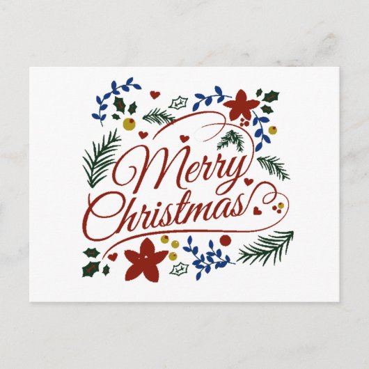 Floral Merry Kerstmis Briefkaart (Voorkant)