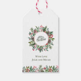 Floral Merry Kerstmis Cadeaulabel