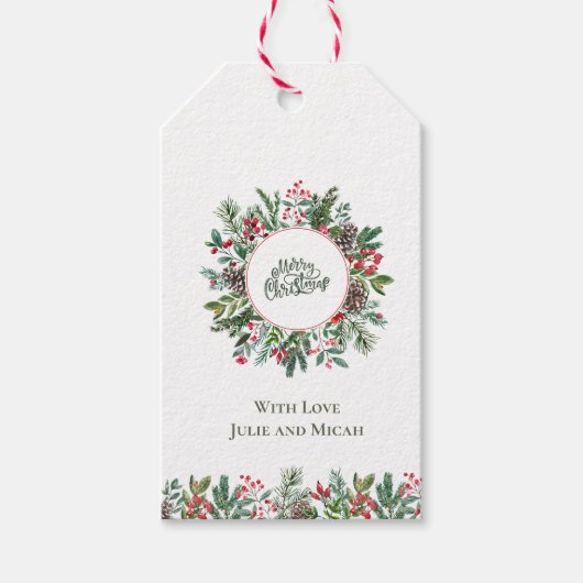 Floral Merry Kerstmis Cadeaulabel (Voorkant)