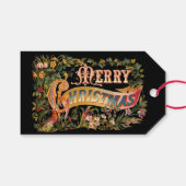   Floral Merry Kerstmis Cadeaulabel (Voorkant (Horizontaal))