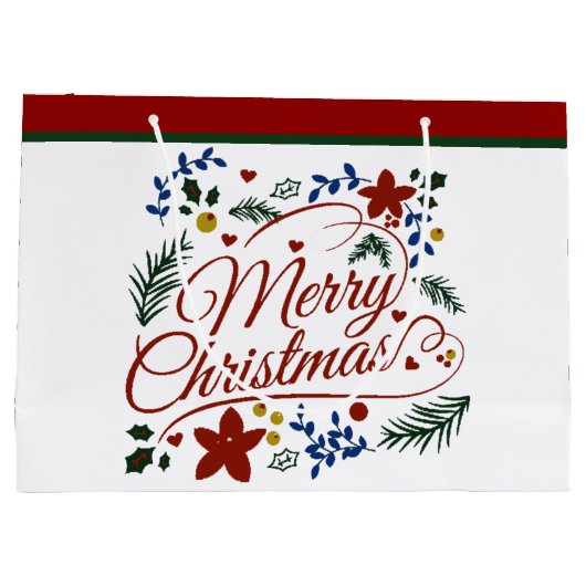 Floral Merry Kerstmis Groot Cadeauzakje (Achterkant)