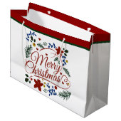 Floral Merry Kerstmis Groot Cadeauzakje (Voorkant Gekanteld)