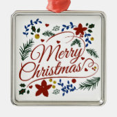 Floral Merry Kerstmis Metalen Ornament (Voorkant)