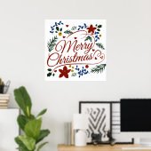 Floral Merry Kerstmis Poster (Thuiskantoor)