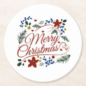 Floral Merry Kerstmis Ronde Kartonnen Onderzetter (Voorkant)