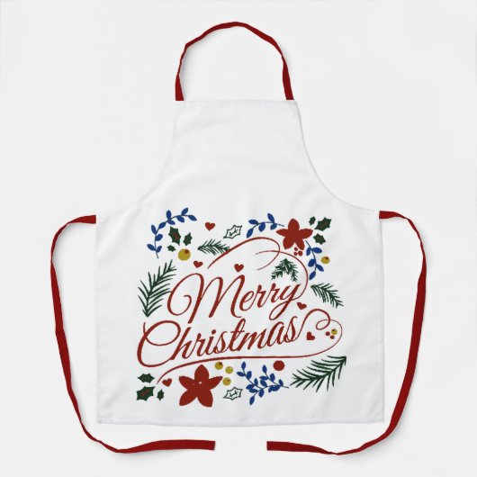 Floral Merry Kerstmis Schort (Voorkant)