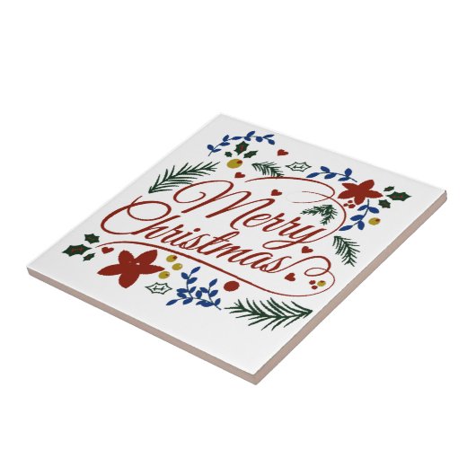 Floral Merry Kerstmis Tegeltje (Zijkant)