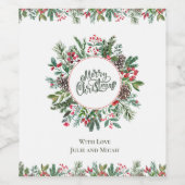 Floral Merry Kerstmis Wijn Etiket (Enkel label)
