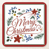 Floral Merry Square Paper Onderzetter (Voorkant)
