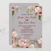 Floral met Antlers Waterverf huwelijksuitnodiging Kaart (Voorkant / Achterkant)