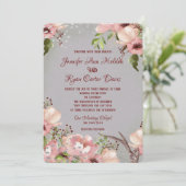 Floral met Antlers Waterverf huwelijksuitnodiging Kaart (Staand voorkant)