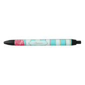 Floral met Aqua en Golden Stripes Zwarte Inkt Pen (Voorkant)