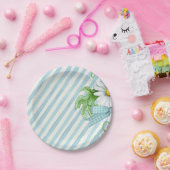 Floral met blauwe en witte strepen papieren bordje (Feest)