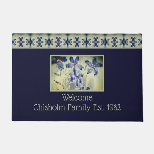 Floral met blauwe Waterverf ontworpen Deurmat (Voorkant)