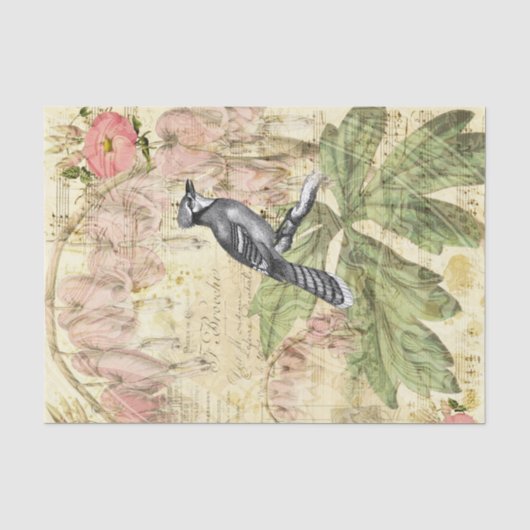 Floral met Blue Jay Tissuepapier (Voorkant)