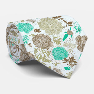 Floral met bruin en groen patroonretro stropdas