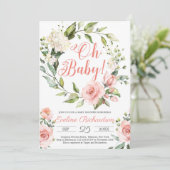 Floral met bulgbose blush roze florale baby kaart (Staand voorkant)