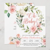 Floral met bulgbose blush roze florale baby kaart (Voorkant / Achterkant)