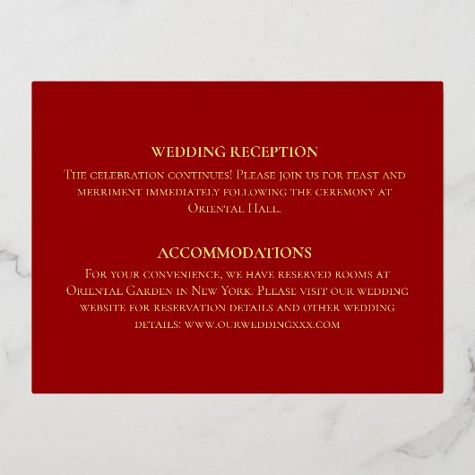 Floral met Chinese trouwkaart Folie Uitnodiging Briefkaart (Achterkant)