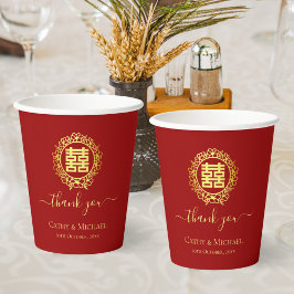 Floral met dank voor de rode Chinese bruiloft Papieren Bekers