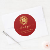 Floral met dank voor de rode Chinese bruiloft Ronde Sticker (Envelop)