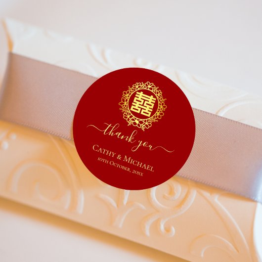 Floral met dank voor de rode Chinese bruiloft Ronde Sticker