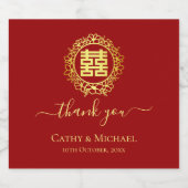 Floral met dank voor de rode Chinese bruiloft Sparkling Wijnetiket (Enkel label)