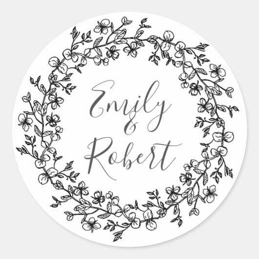 Floral met Elegant Eucalyptus handgetekende blader Ronde Sticker (Voorkant)