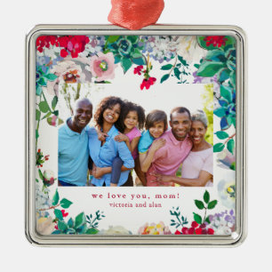  Floral met foto-Ornament Gift voor mam Metalen Ornament
