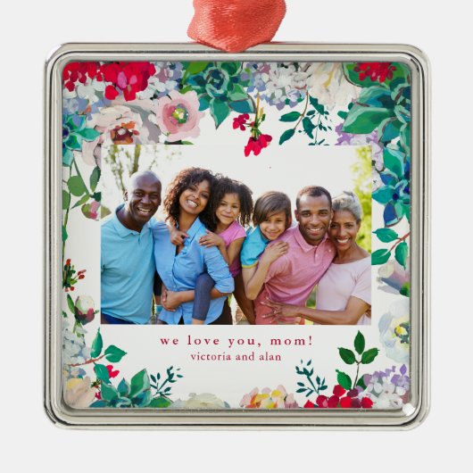  Floral met foto-Ornament Gift voor mam Metalen Ornament (Voorkant)