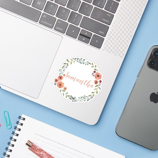 Floral met gepersonaliseerd sticker (Laptop met iPhone)