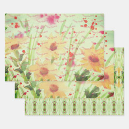 Floral met groen en crème inpakpapier vel